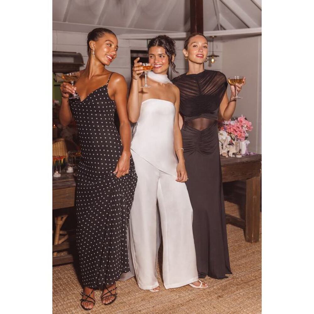 Lulus Adaria Black Polka Dot Cowl Neck Maxi Dress - Size L